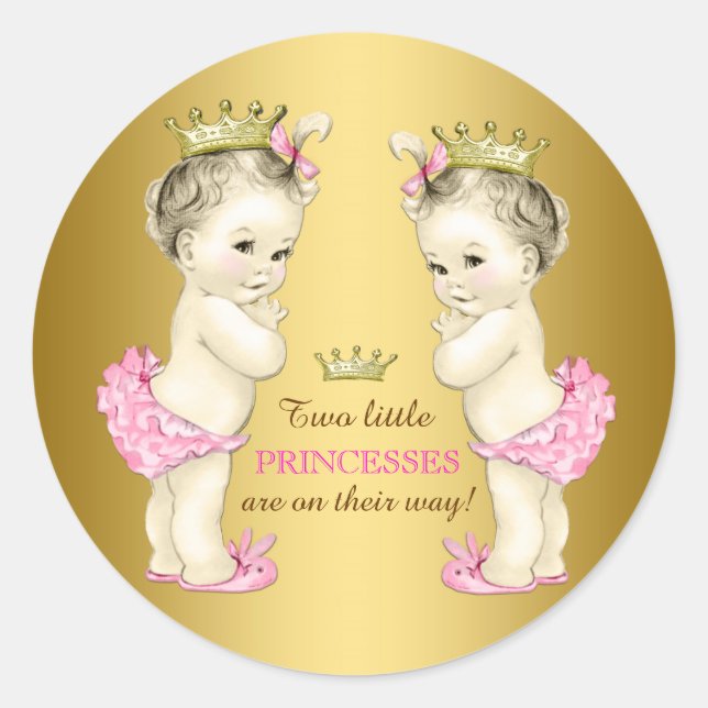 Pegatina Redonda Chica Princess Twin Baby Shower (Anverso)