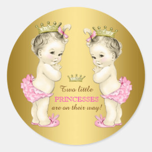 Pegatina Redonda Chica Princess Twin Baby Shower