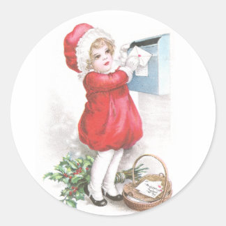 Pegatina Redonda Chica publicando cartas navidad vintage