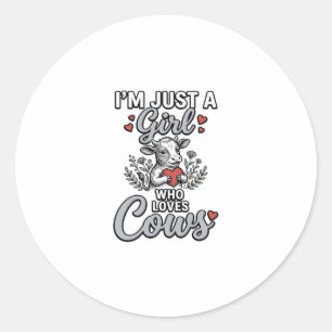 Pegatina Redonda Chica Que Ama Vacas Diseño De Camiseta De Vaca Mon