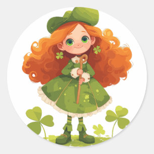 Pegatina Redonda Chica Red-Haired en verde