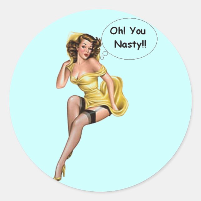 Pegatina Redonda Chica retro divertido vintage OhYou Nasty (Anverso)