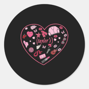 Pegatina Redonda Chica Retro Taylor Nombre Personalizado Valentin