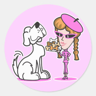 Pegatina Redonda chica retro y perro mascota