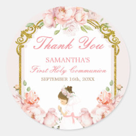 Pegatina Redonda Chica Rezando Oro Primero Santa Comunión Gracias