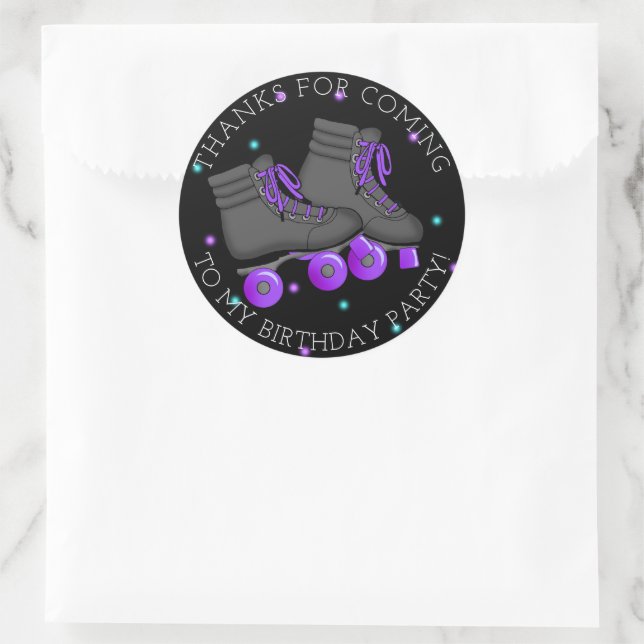 Pegatina Redonda Chica Roller Skate Cumpleaños Gracias (Bolso)