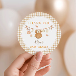 Pegatina Redonda Chica Ropa de Otoño Calabaza Baby Shower