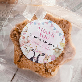 Pegatina Redonda Chica Rosa Animales de granja Cumpleaños