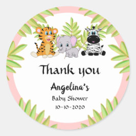 Pegatina Redonda Chica Rosa Baby Shower Cute Safari Jungle Gracias