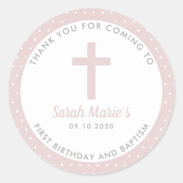 Pegatina Redonda Chica Rosa Bautismo Christening Favor Gracias