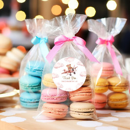 Pegatina Redonda Chica rosa del avión de oso lindo Baby Shower Grac