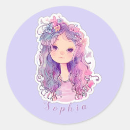 Pegatina Redonda Chica rosa lindo 3, personalizado