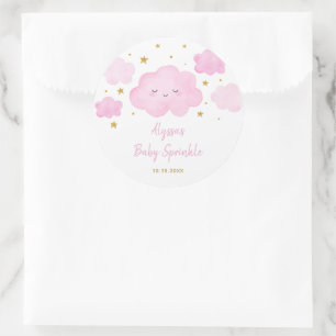 Pegatina Redonda Chica rosa Nube Estrellas Infantil Espolvoroso