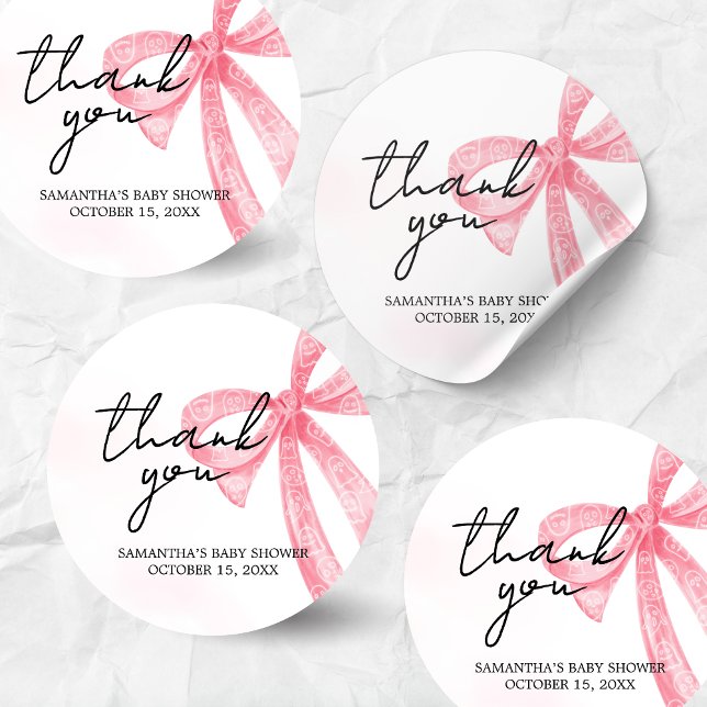 Pegatina Redonda Chica Rosa Pequeño Boo Halloween Baby Shower (Pink Bow Little Boo Coquette Halloween Baby Shower Sticker)