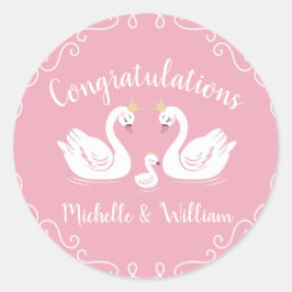 Pegatina Redonda Chica rosa Swans Baby Shower