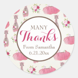 Pegatina Redonda Chica Rosa Tutu Baby Shower