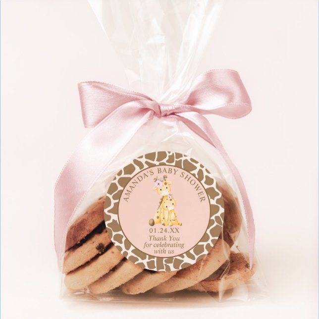 Pegatina Redonda Chica rosado Giraffe Baby Shower (Subido por el creador)