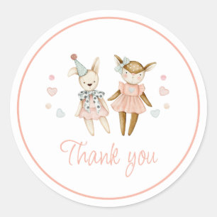 Pegatina Redonda Chica rosado Juguetes Rústico Baby Shower Gracias