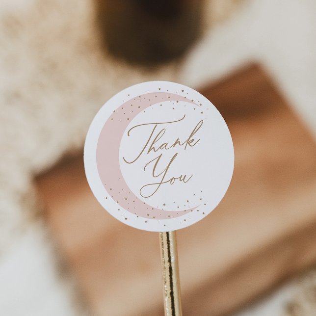 Pegatina Redonda Chica rosado sobre la luna Baby Shower (Subido por el creador)