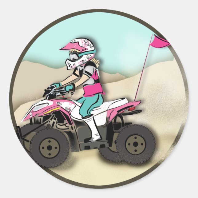 Pegatina Redonda Chica rosado y negro ATV Rider (Anverso)