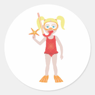 Pegatina Redonda Chica Rubia con Tubo de Snorkel