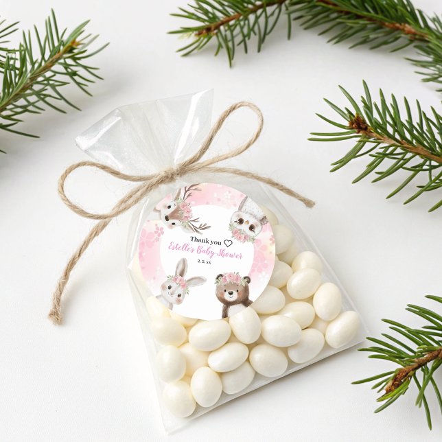 Pegatina Redonda Chica ruso de Boho Floral de Woodland Baby Shower (Subido por el creador)