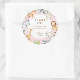 Pegatina Redonda Chica safari animales boho bebé bohemia