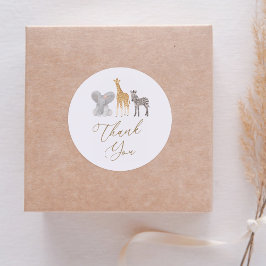 Pegatina Redonda Chica Safari Animals Baby Shower Gracias