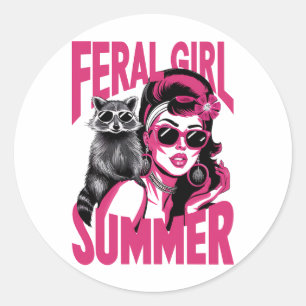 Pegatina Redonda Chica Salvaje Vintage Verano Zarigüeya Mapache Div