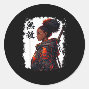 Pegatina Redonda Chica samurái negra anime guerrera afro africana
