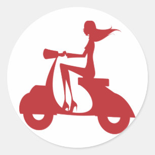 Pegatina Redonda Chica Scooter red