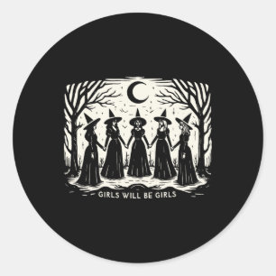 Pegatina Redonda Chica será Chicas Witch Witchy Spooky Season Hall