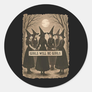 Pegatina Redonda Chica será Chicas Witch Witchy Spooky Season Hall