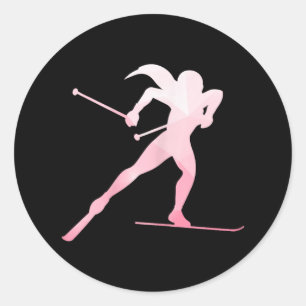 Pegatina Redonda Chica Silhouette Cross Country Skiter Winter Sport