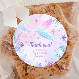 Pegatina Redonda Chica Sirena Primer Fiesta de Cumpleaños