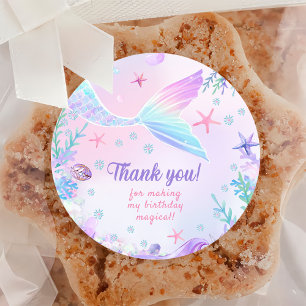 Pegatina Redonda Chica Sirena Primer Fiesta de Cumpleaños