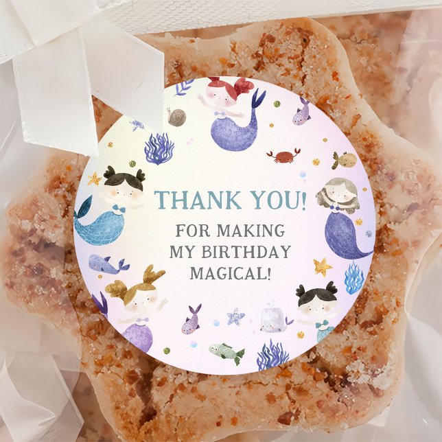 Pegatina Redonda Chica Sirena Primer Fiesta de Cumpleaños (Subido por el creador)