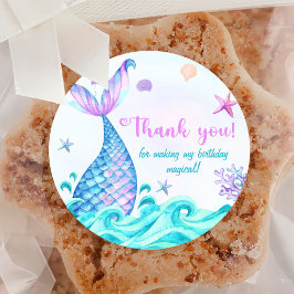 Pegatina Redonda Chica Sirena Primer Fiesta de Cumpleaños