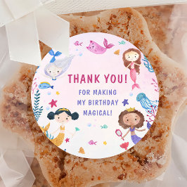 Pegatina Redonda Chica Sirena Primer Fiesta de Cumpleaños