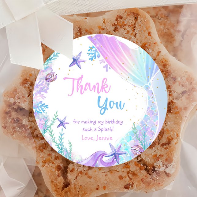 Pegatina Redonda Chica Sirena Primer Fiesta de Cumpleaños (Subido por el creador)