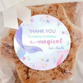 Pegatina Redonda Chica Sirena Primer Fiesta de Cumpleaños