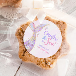 Pegatina Redonda Chica Sirena Primer Fiesta de Cumpleaños