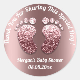 Pegatina Redonda Chica Skinny Feet Baby Shower Favor Gracias