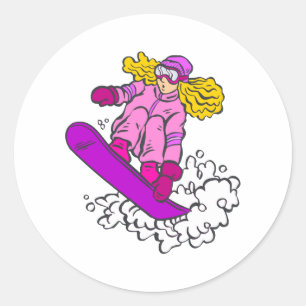 Pegatina Redonda Chica Snowboard