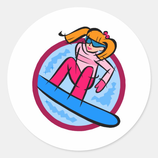 Pegatina Redonda Chica Snowboarder (Anverso)