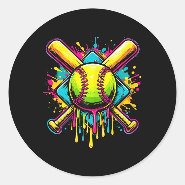 Pegatina Redonda Chica Softball Ice Cream Softball Drip (Anverso)