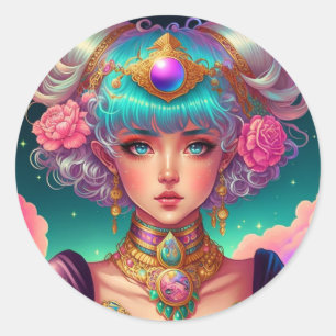 Pegatina Redonda Chica suave de Pastel Anime