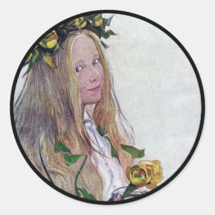 Pegatina Redonda Chica sueco de Lucía con flores