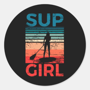 Pegatina Redonda CHICA SUP Stand Up Paddling Surfing Board