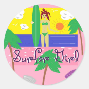 Pegatina Redonda Chica surfista